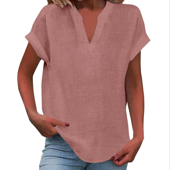 Glenda | Blouse with V-Neck and Short Sleeves for Women