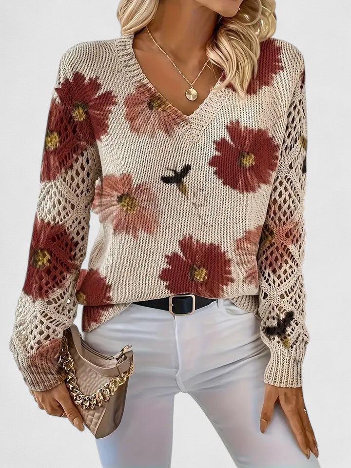 Women's V-Neck Floral Cardigan – Button Front Patterned Knit Cardigan