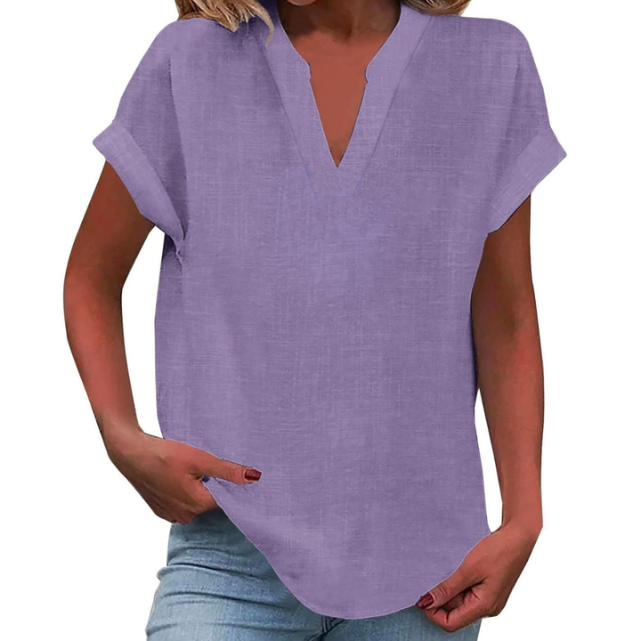 Glenda | Blouse with V-Neck and Short Sleeves for Women