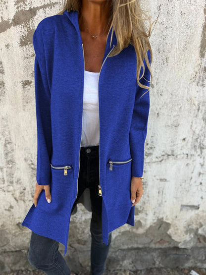 Women's Zip Up Hooded Cardigan Long Sleeve Pocket Casual Coat