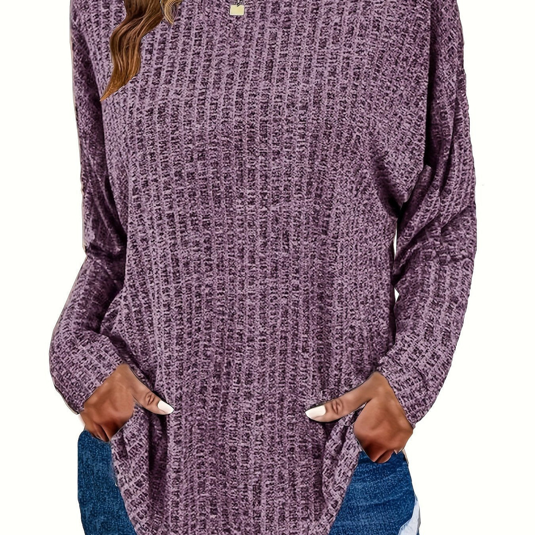 Marisol | Women's Waffle Knit Curved Hem Tunic Sweater