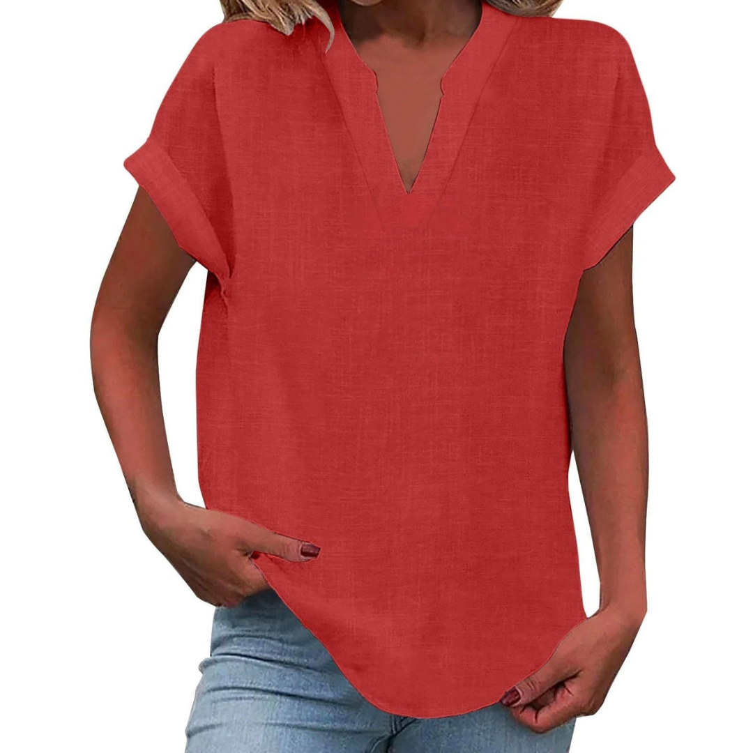 Glenda | Blouse with V-Neck and Short Sleeves for Women