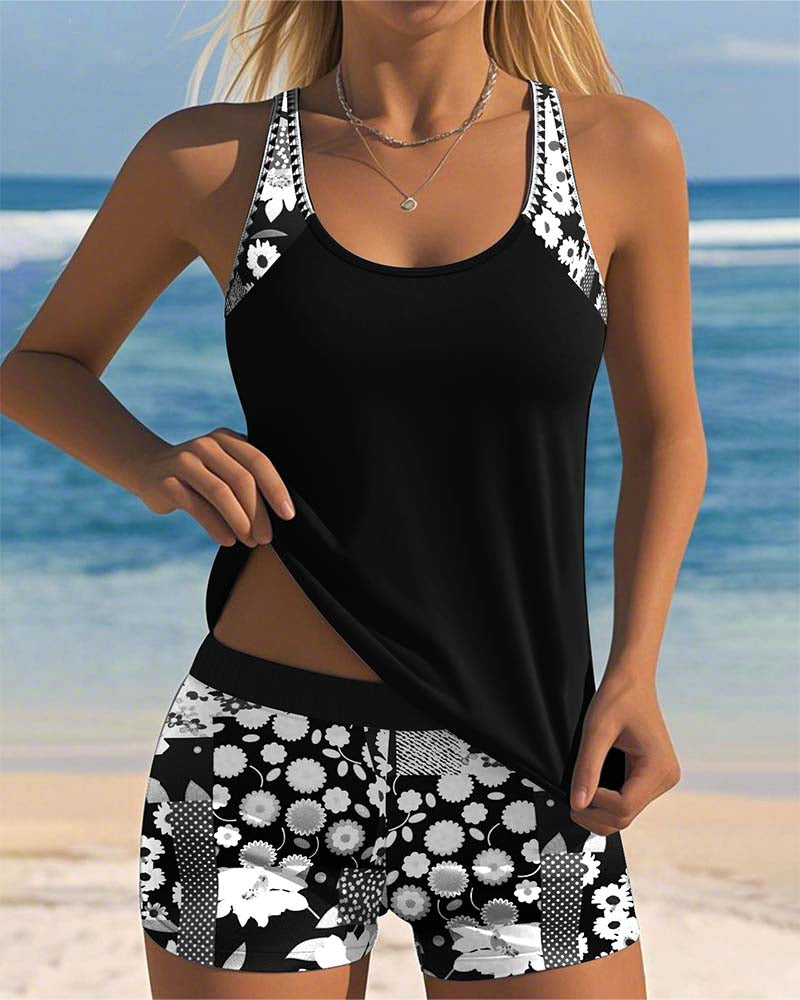 LENA | SWIMSUIT TANK TOP WITH PRINTED BOXER SET