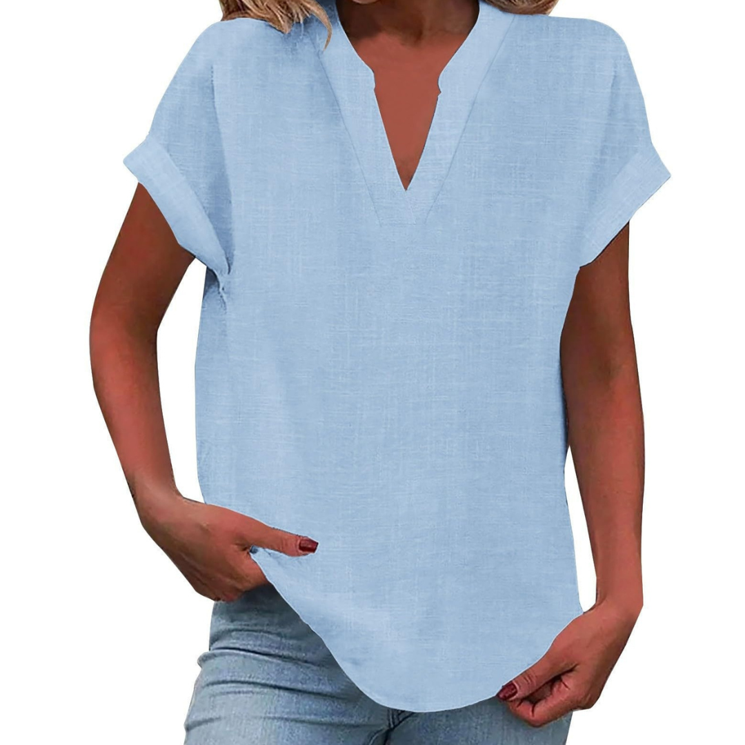Glenda | Blouse with V-Neck and Short Sleeves for Women