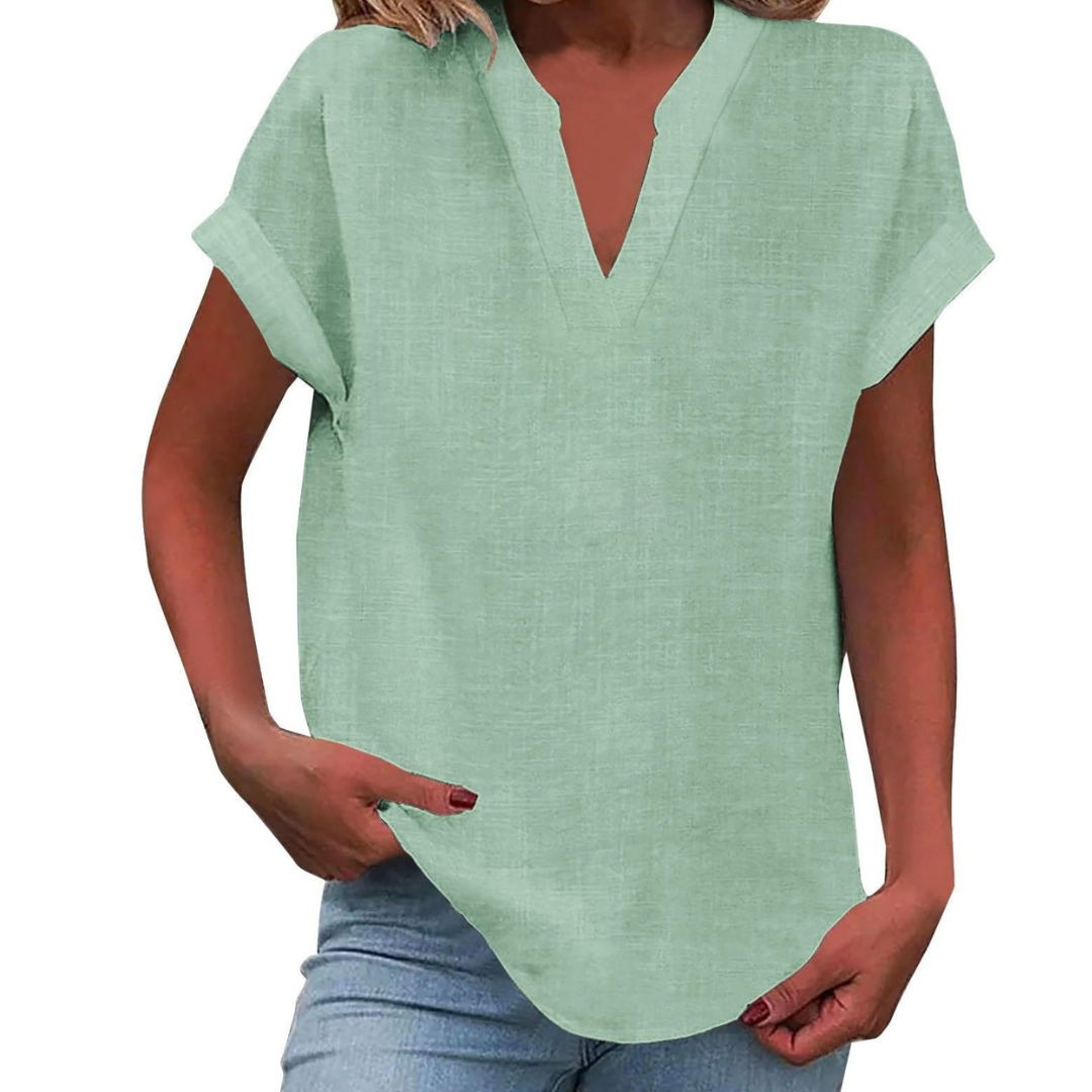 Glenda | Blouse with V-Neck and Short Sleeves for Women