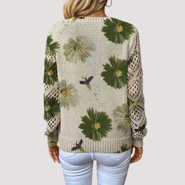 Women's Floral Pattern Sweater – Lightweight V-Neck Knit Pullover