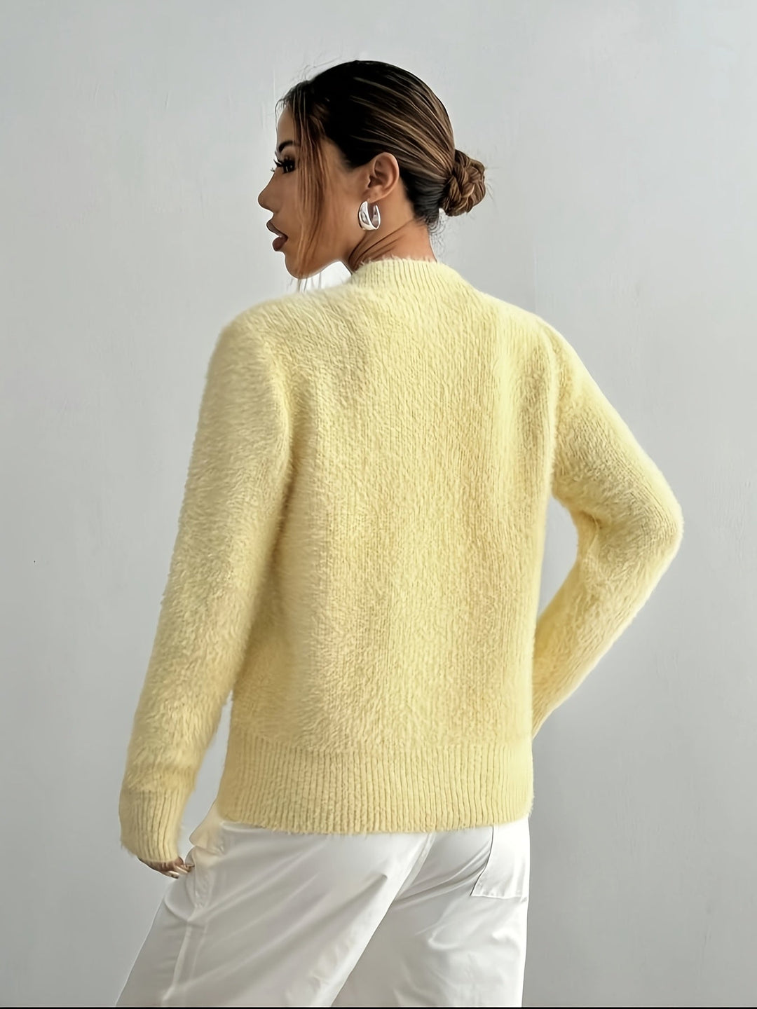 Rosalie | Women's Fluffy Cropped Cardigan with Heart Buttons