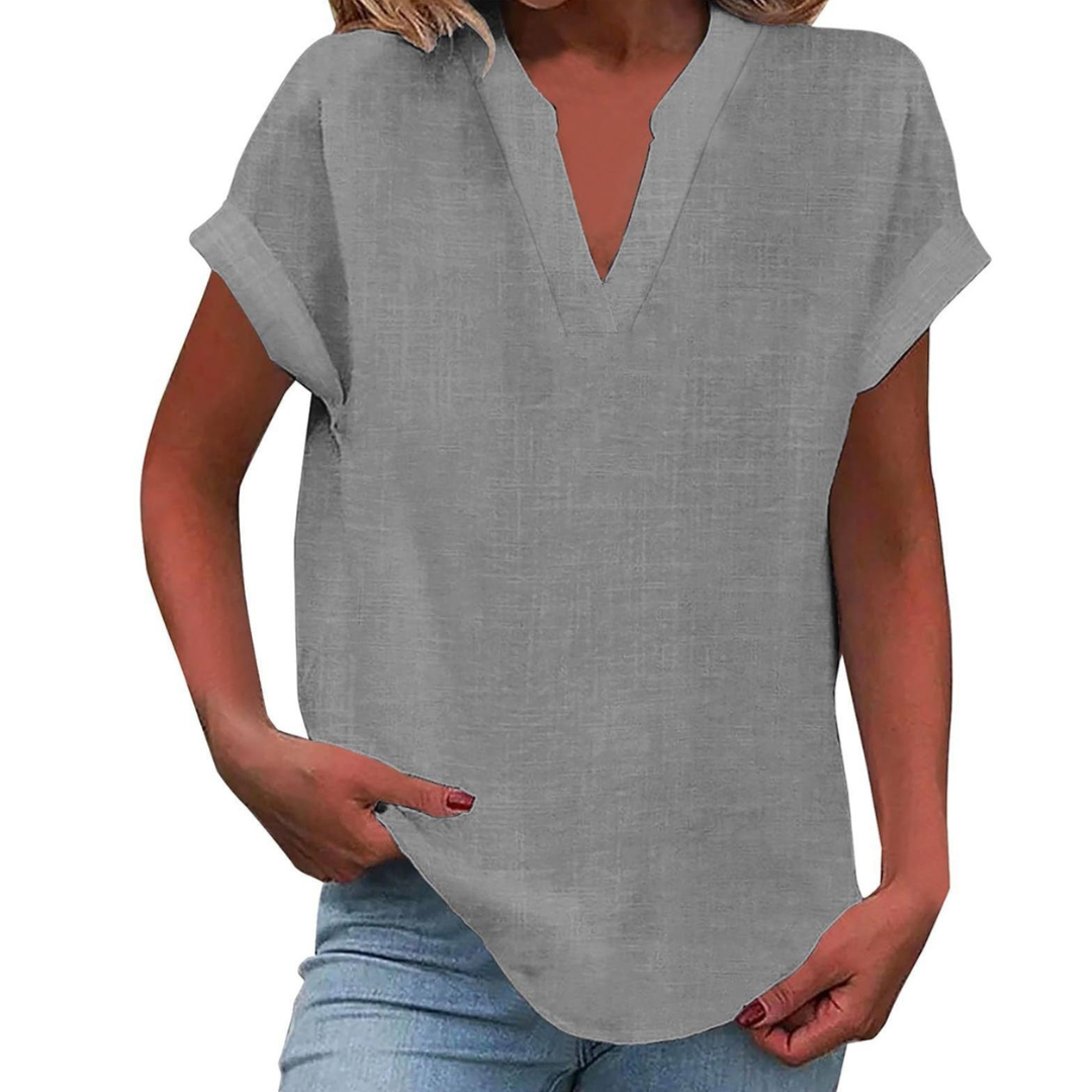 Glenda | Blouse with V-Neck and Short Sleeves for Women