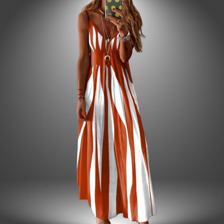 Aria - Elegant Sleeveless Stripe Printed Long Dress