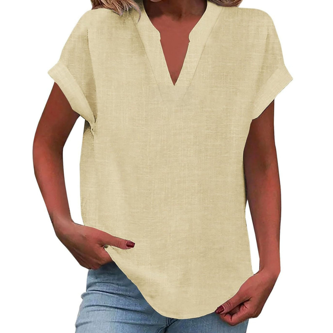 Glenda | Blouse with V-Neck and Short Sleeves for Women