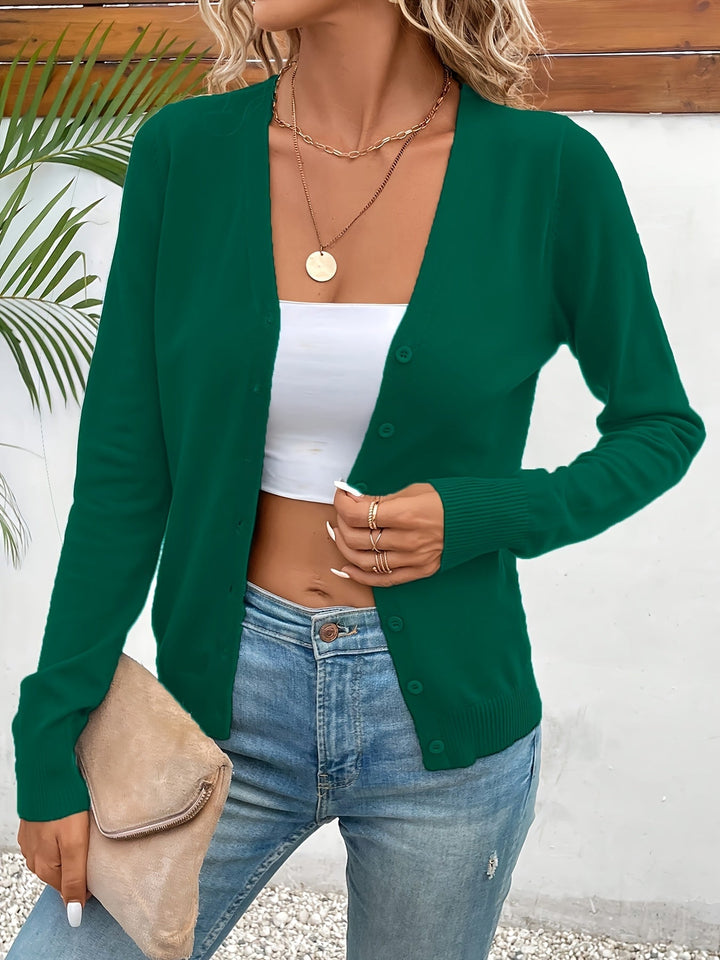Women's Button-Up Cardigan V-Neck Long Sleeve Ribbed Knit Casual Sweater
