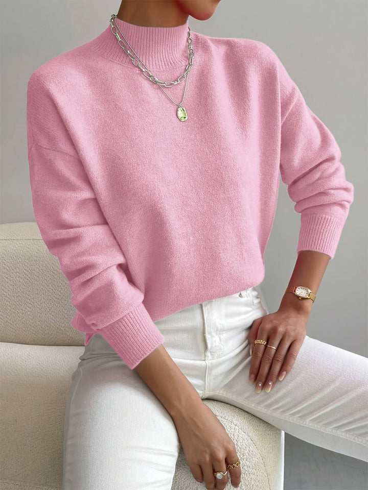 Women's High Collar Sweater – Relaxed Winter Knit Pullover