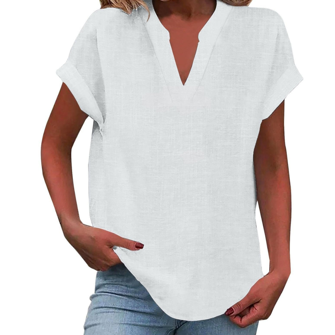 Glenda | Blouse with V-Neck and Short Sleeves for Women