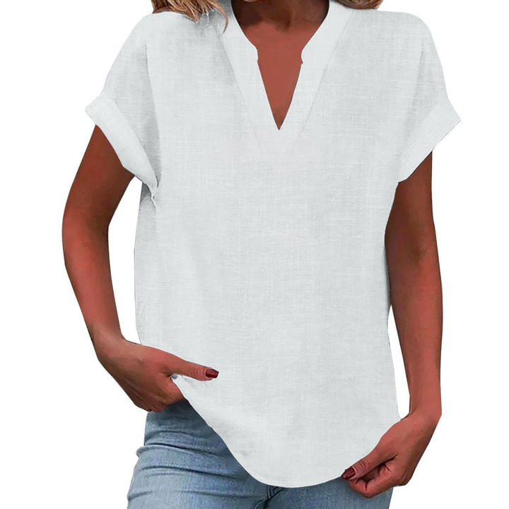 Glenda | Blouse with V-Neck and Short Sleeves for Women