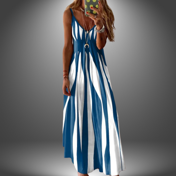 Aria - Elegant Sleeveless Stripe Printed Long Dress