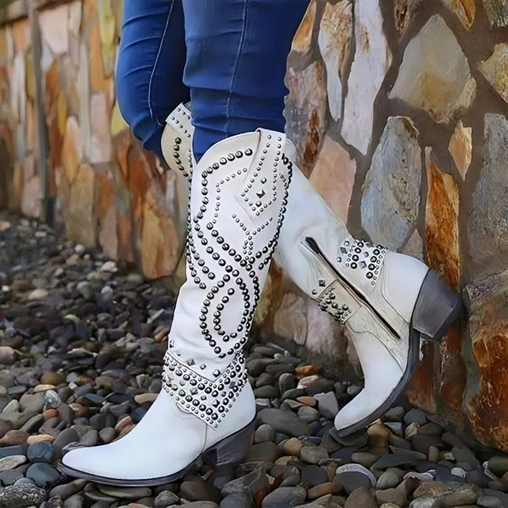 Women's Knee-High Studded Western Boots | Casual Footwear