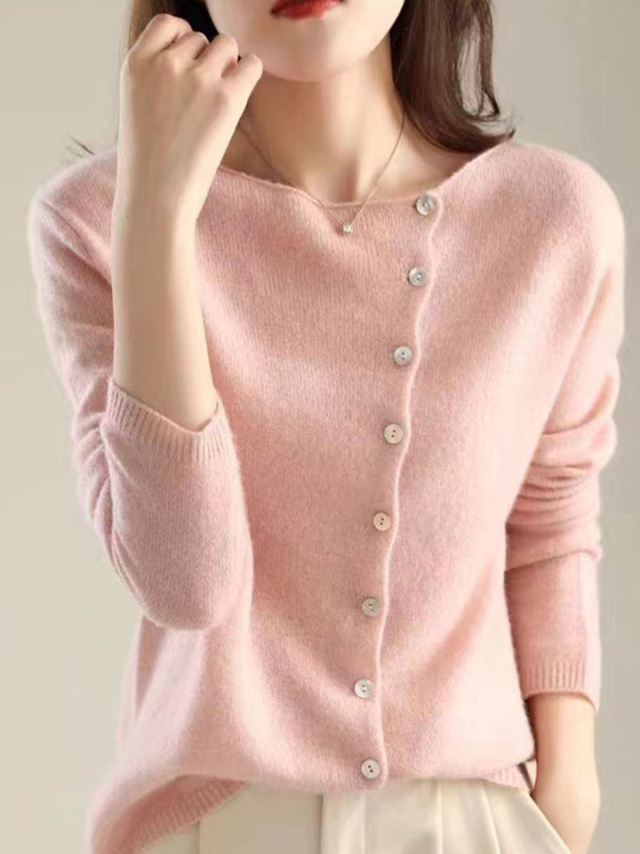 Women's Button-Front Cardigan Asymmetric V-Neck Long Sleeve Knit Casual