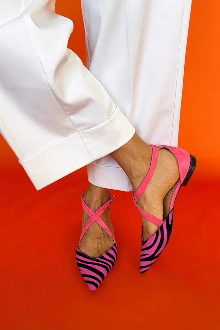 ZEBRA PRINT CROSS-STRAP FLATS