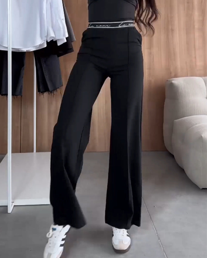 Casual Solid Color Straight Pants with Zipper and Pocket