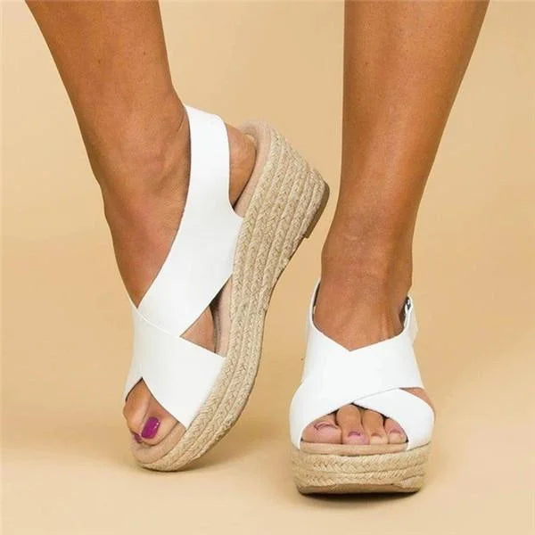 Cross Strap Espadrille Wedge Slingback Sandal