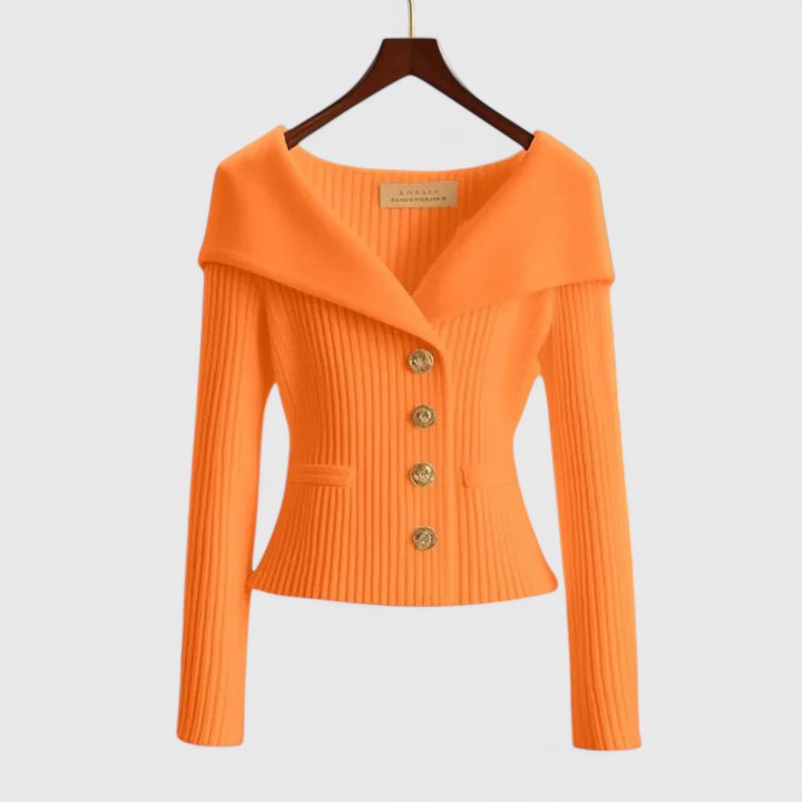 Women's Ribbed Knit Cardigan Asymmetric Foldover Neck Long Sleeve Button Front