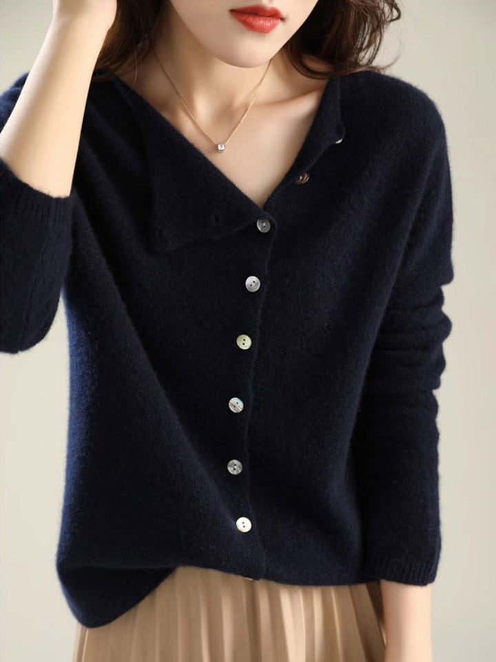 Women's Button-Front Cardigan Asymmetric V-Neck Long Sleeve Knit Casual