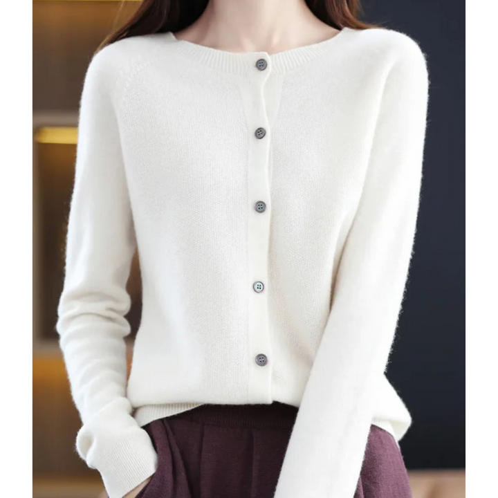 Women's Crew Neck Button Cardigan – Classic Long Sleeve Knit Layer