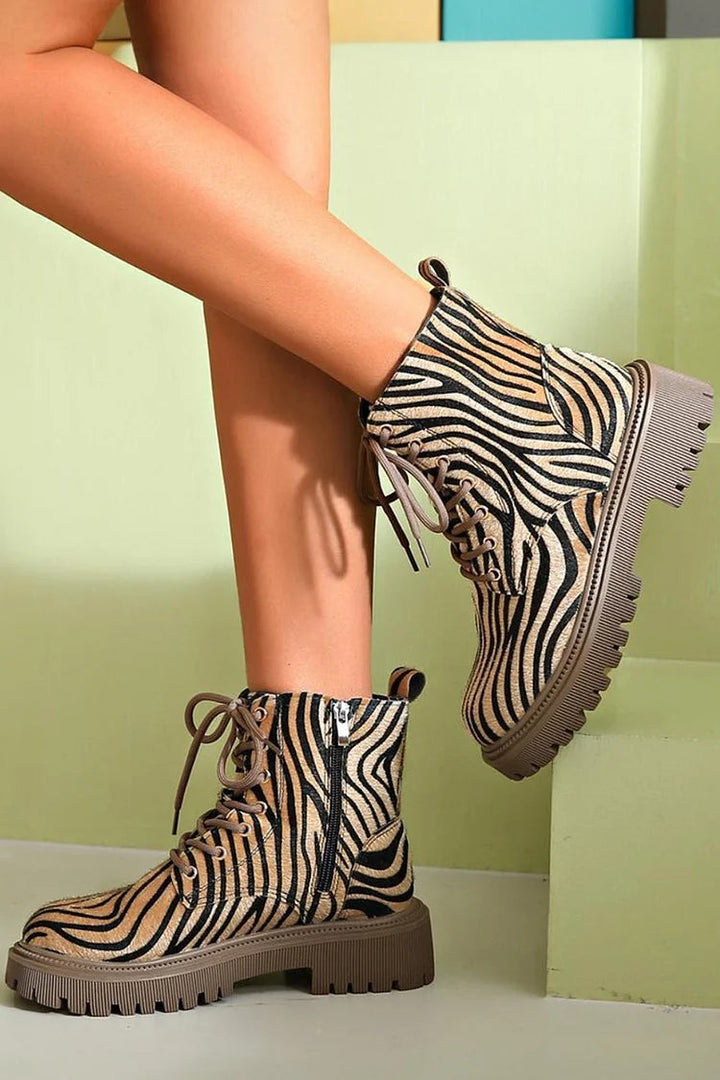 Women's Animal Print Platform Lace-Up Boots