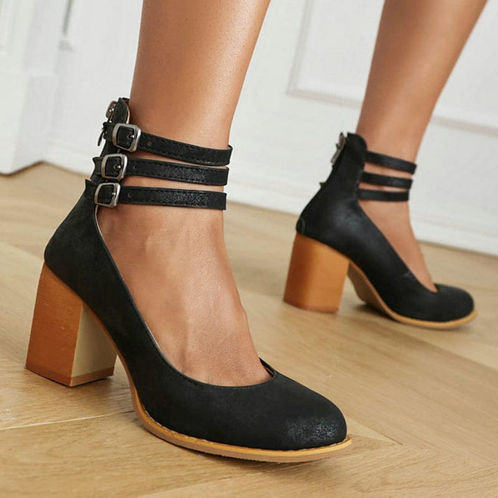 Johanna | Triple Buckle Block Heel Ankle Boots for Women