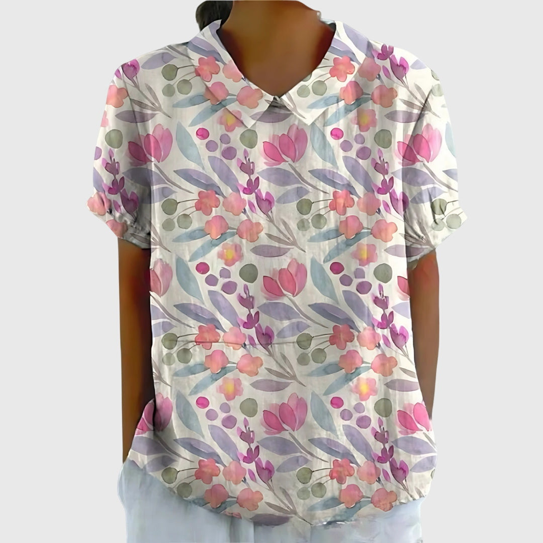 Jenna | V-Neck Short Sleeve Floral Blouse for Women