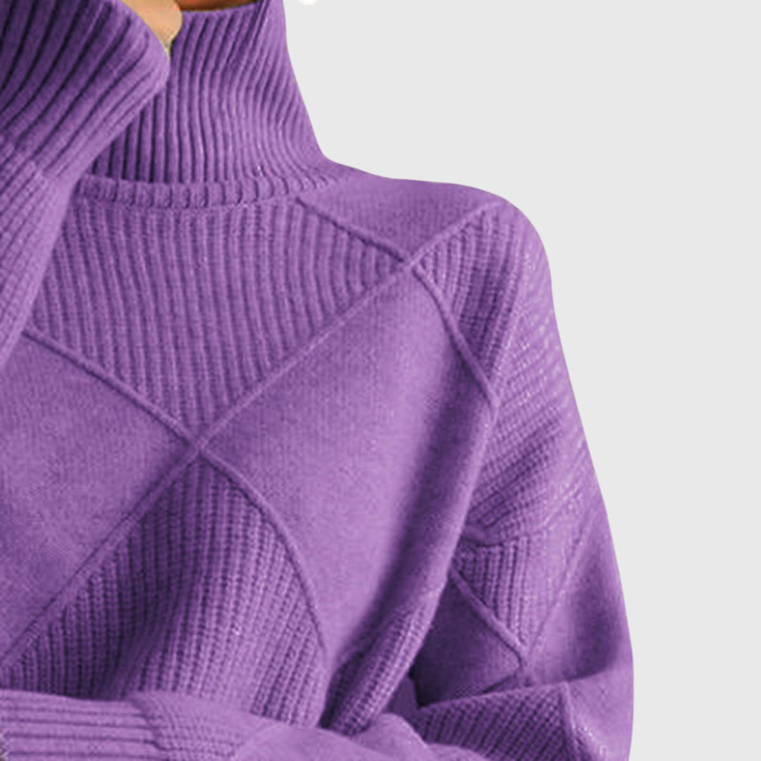 Angela | Women's Roll Neck Sweater with Diagonal Seam Detail