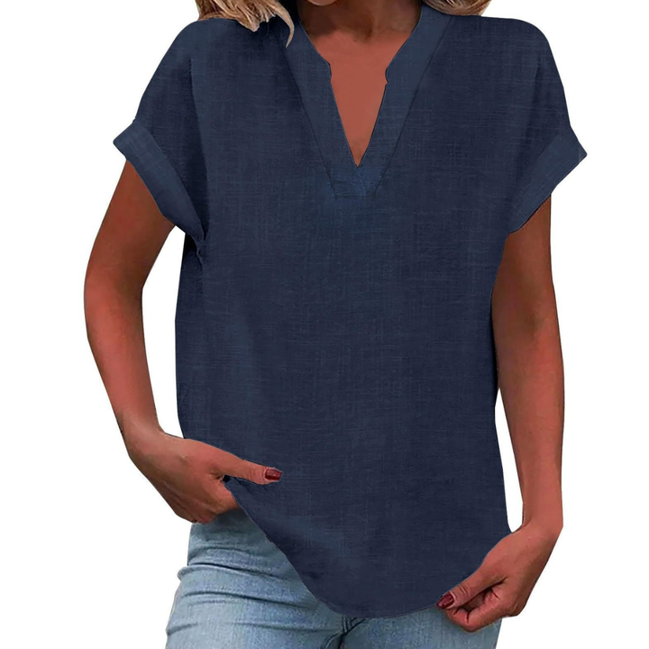 Glenda | Blouse with V-Neck and Short Sleeves for Women