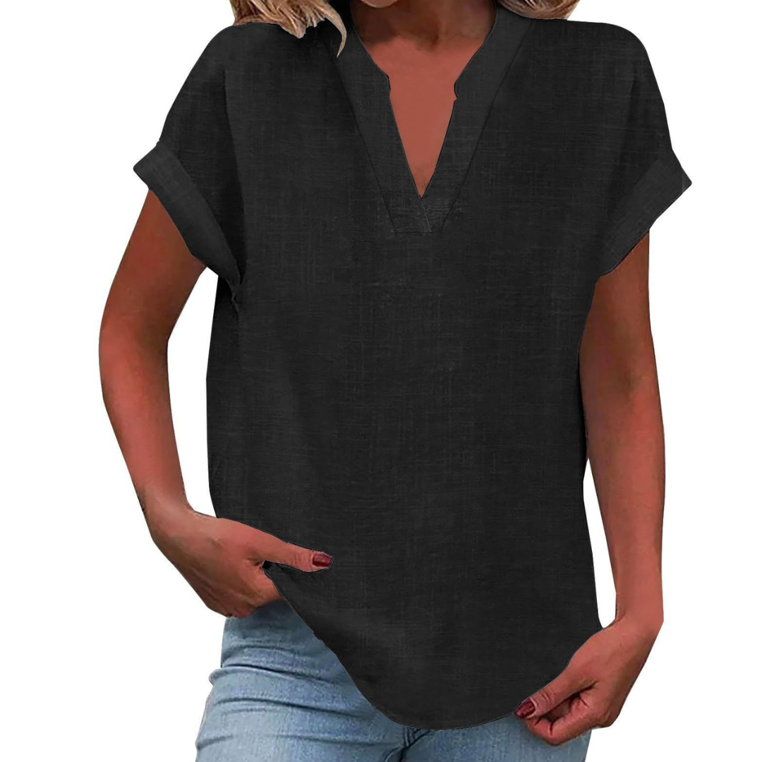 Glenda | Blouse with V-Neck and Short Sleeves for Women