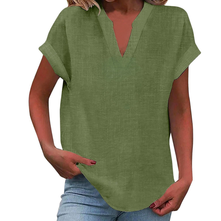Glenda | Blouse with V-Neck and Short Sleeves for Women