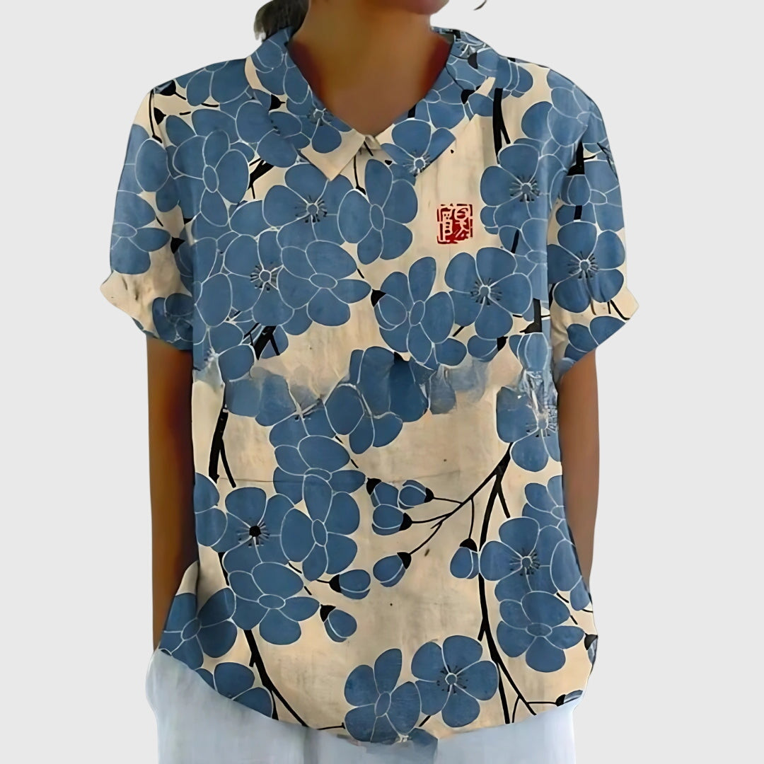 Jenna | V-Neck Short Sleeve Floral Blouse for Women