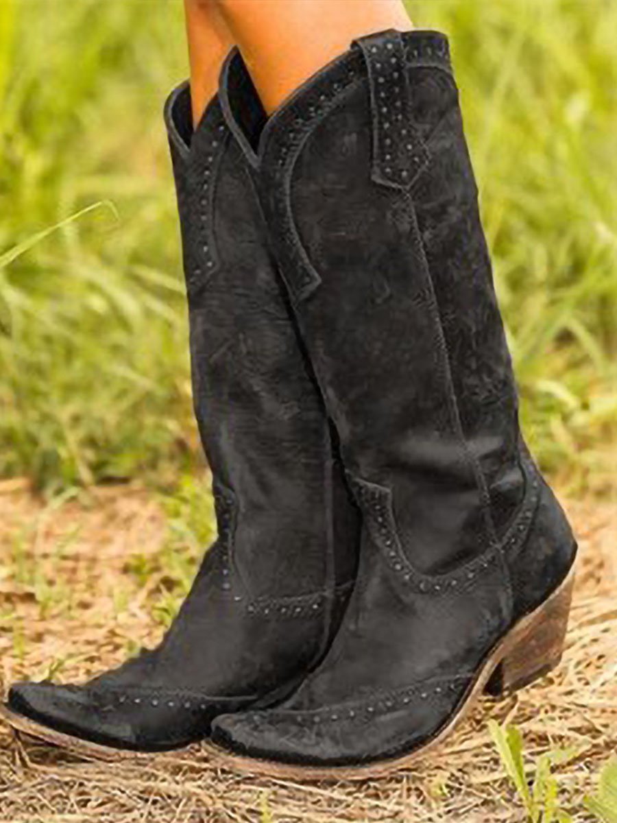Women's Knee-High Cowboy Boots | Studded Design | Casual Footwear