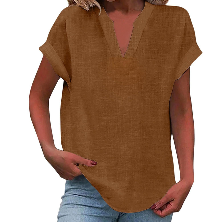 Glenda | Blouse with V-Neck and Short Sleeves for Women