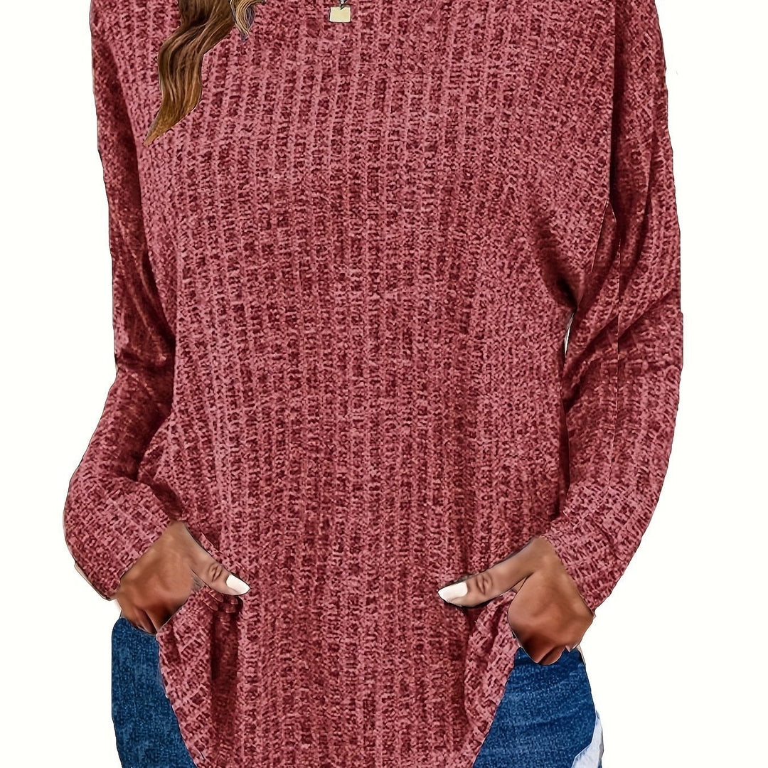 Marisol | Women's Waffle Knit Curved Hem Tunic Sweater