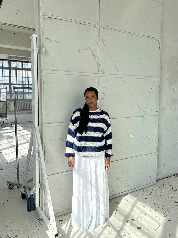 Women's Striped Knit Sweater – Wide Sleeve Oversized Pullover