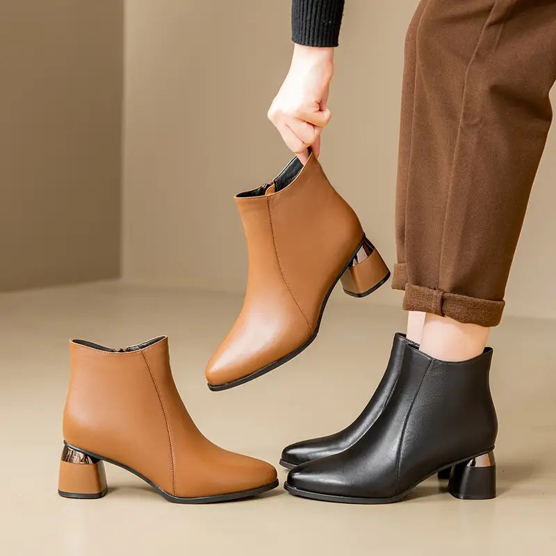 Women's Ankle Boots Block Heel Rounded Toe Casual Footwear