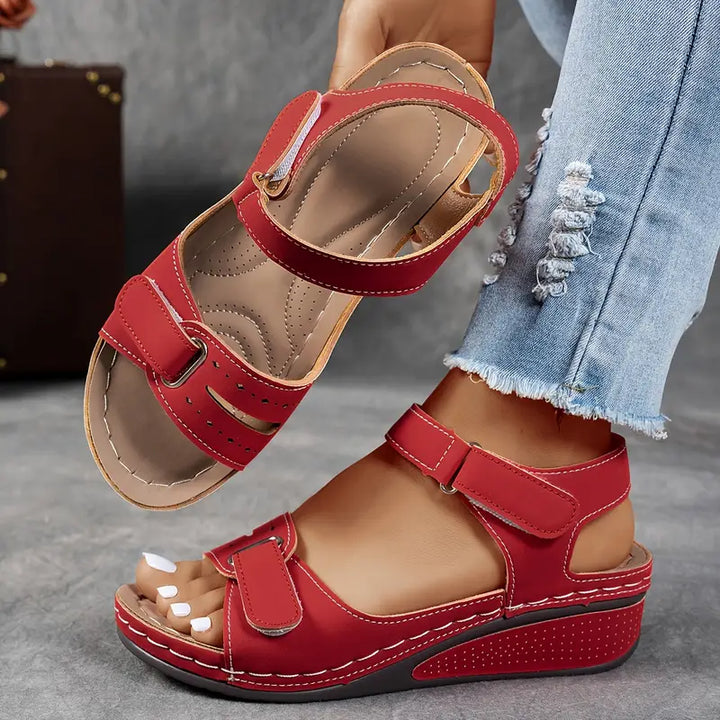 Hook Loop Strap Cushioned Wedge Casual Sandal