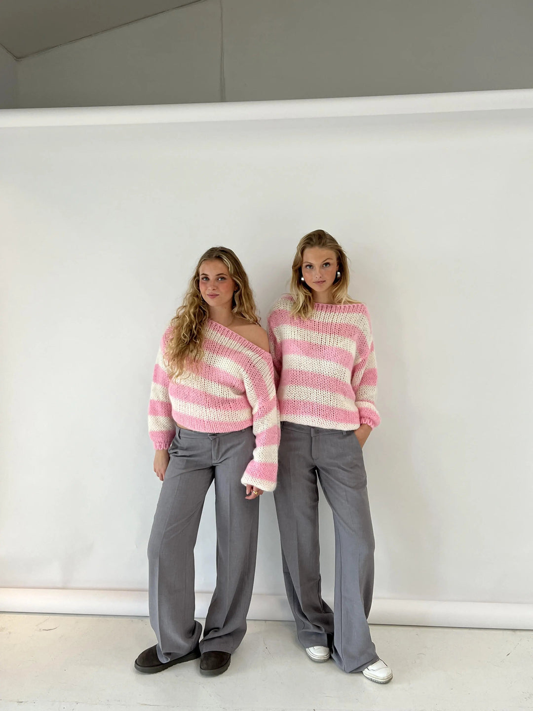 Women's Striped Knit Sweater – Wide Sleeve Oversized Pullover