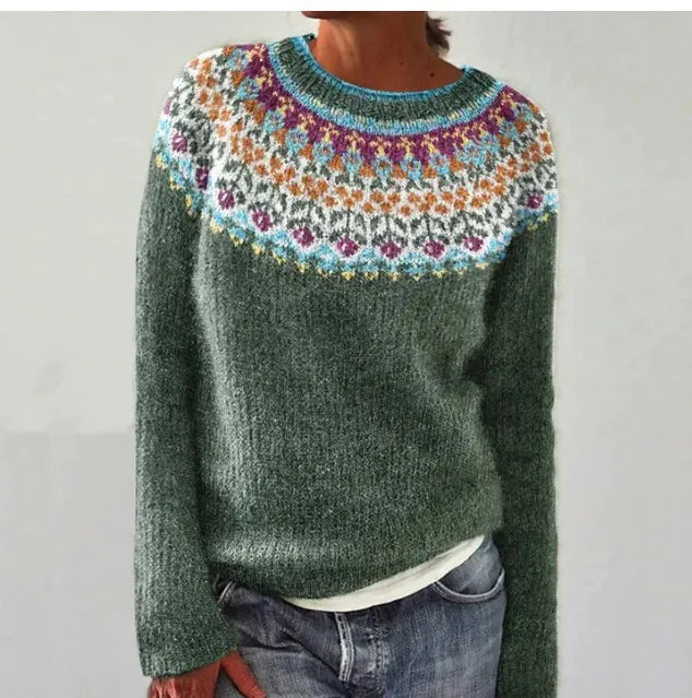 Women's Norwegian Fair Isle Sweater – Nordic Crew Neck Knit Pullover