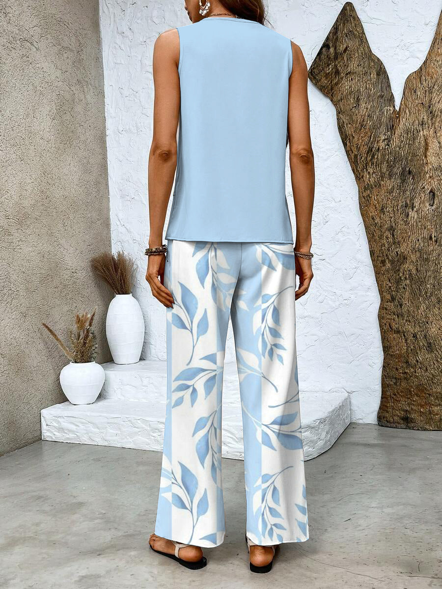 Dina | Wide Leg Leaf Print Pants Set for Women
