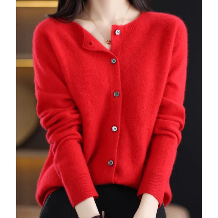 Women's Crew Neck Button Cardigan – Classic Long Sleeve Knit Layer