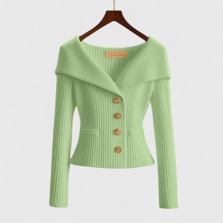 Women's Ribbed Knit Cardigan Asymmetric Foldover Neck Long Sleeve Button Front