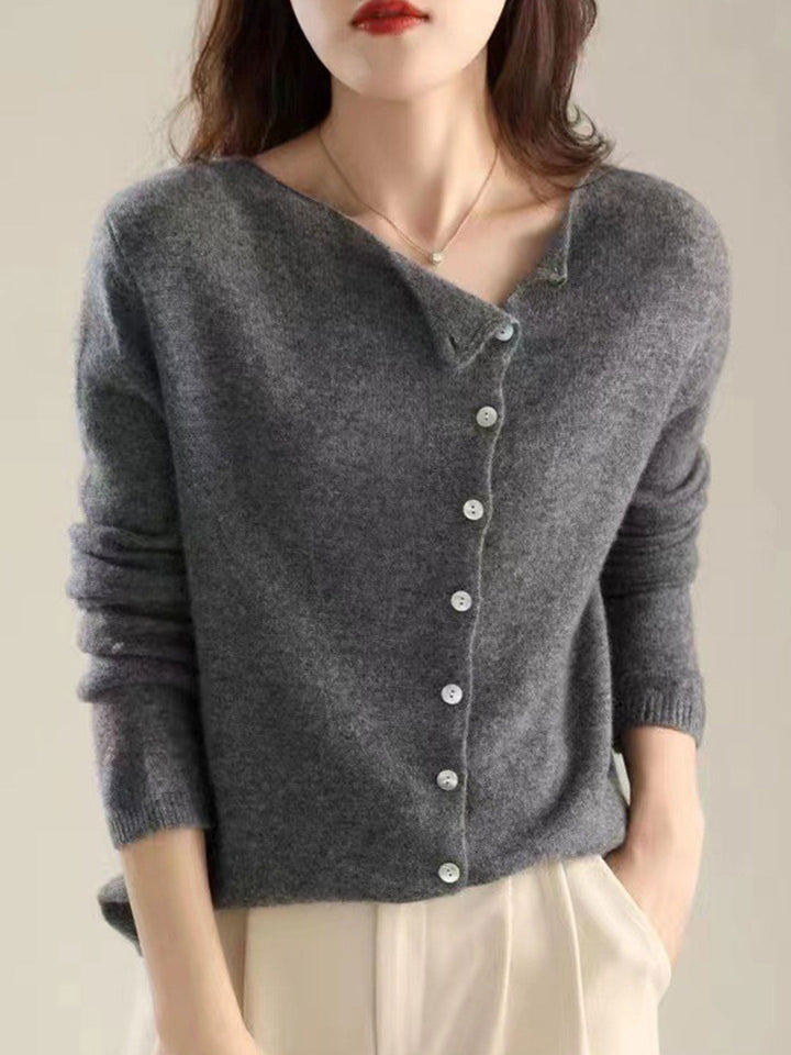 Women's Button-Front Cardigan Asymmetric V-Neck Long Sleeve Knit Casual