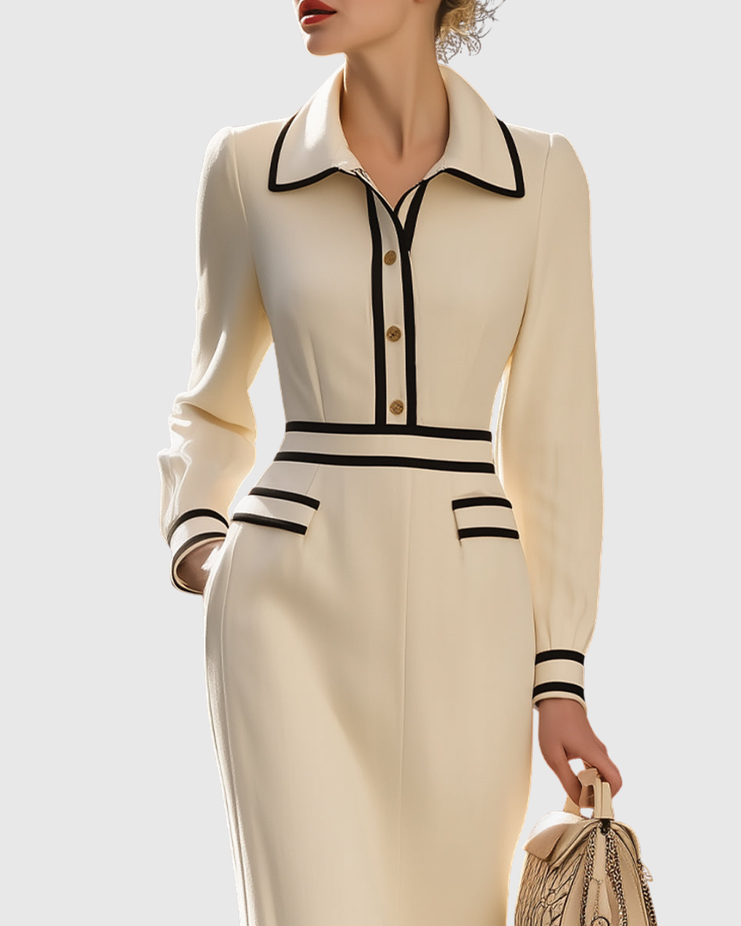 Elise™ | Fitted midi dress with button detail