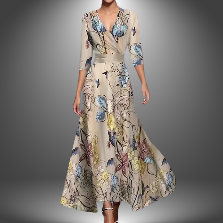 Zora - Flattering V-Neck Half Sleeve Boho Maxi Dress