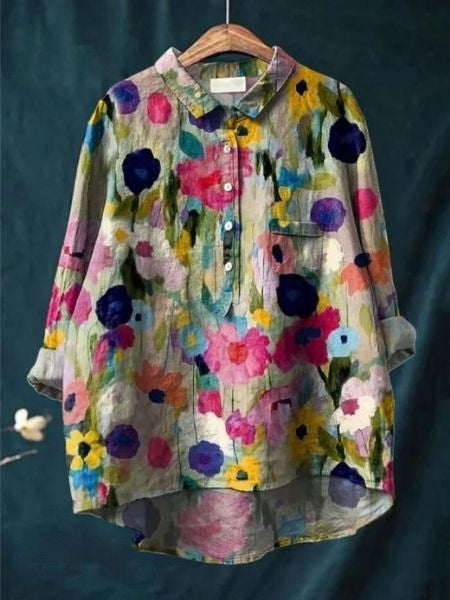 Caroline | Floral Oversized Collar Blouse for Women